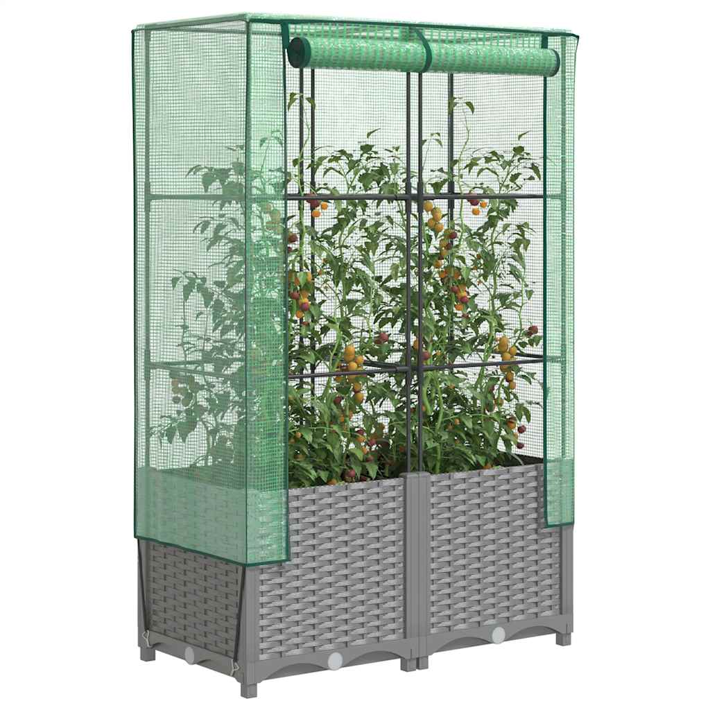 Levně vidaXL Vyvýšený záhon se skleníkem ratanový vzhled 80 x 40 x 138 cm