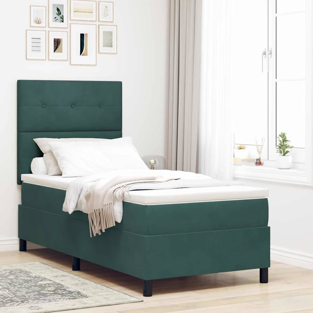vidaXL Postel s boxspringem s matrací Tmavě zelená 100 x 200 cm samet