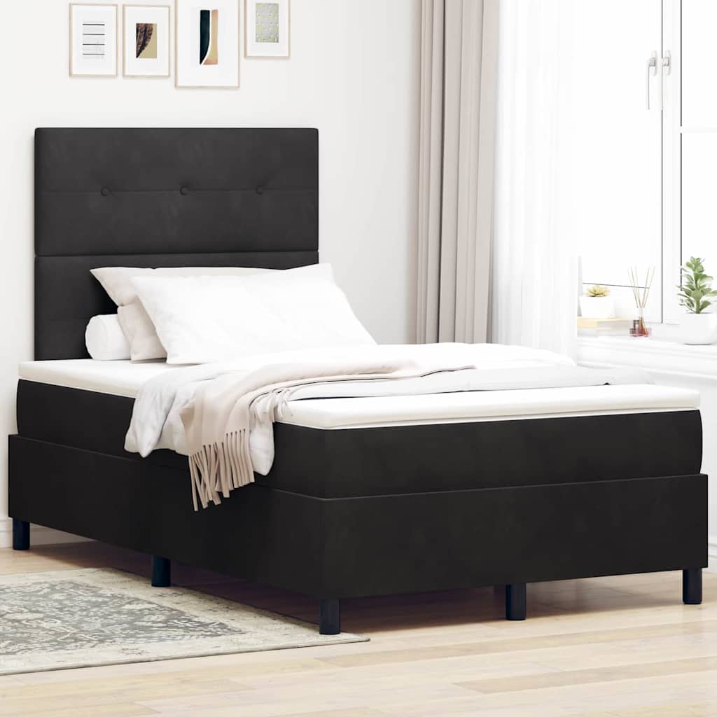 Levně vidaXL Postel s boxspringem s matrací s čelo Černý 120 x 200 cm samet