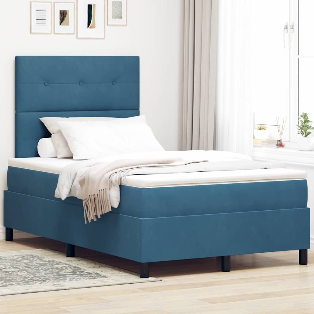 Levně vidaXL Postel s boxspringem s matrací Tmavě modrá 120 x 200 cm samet