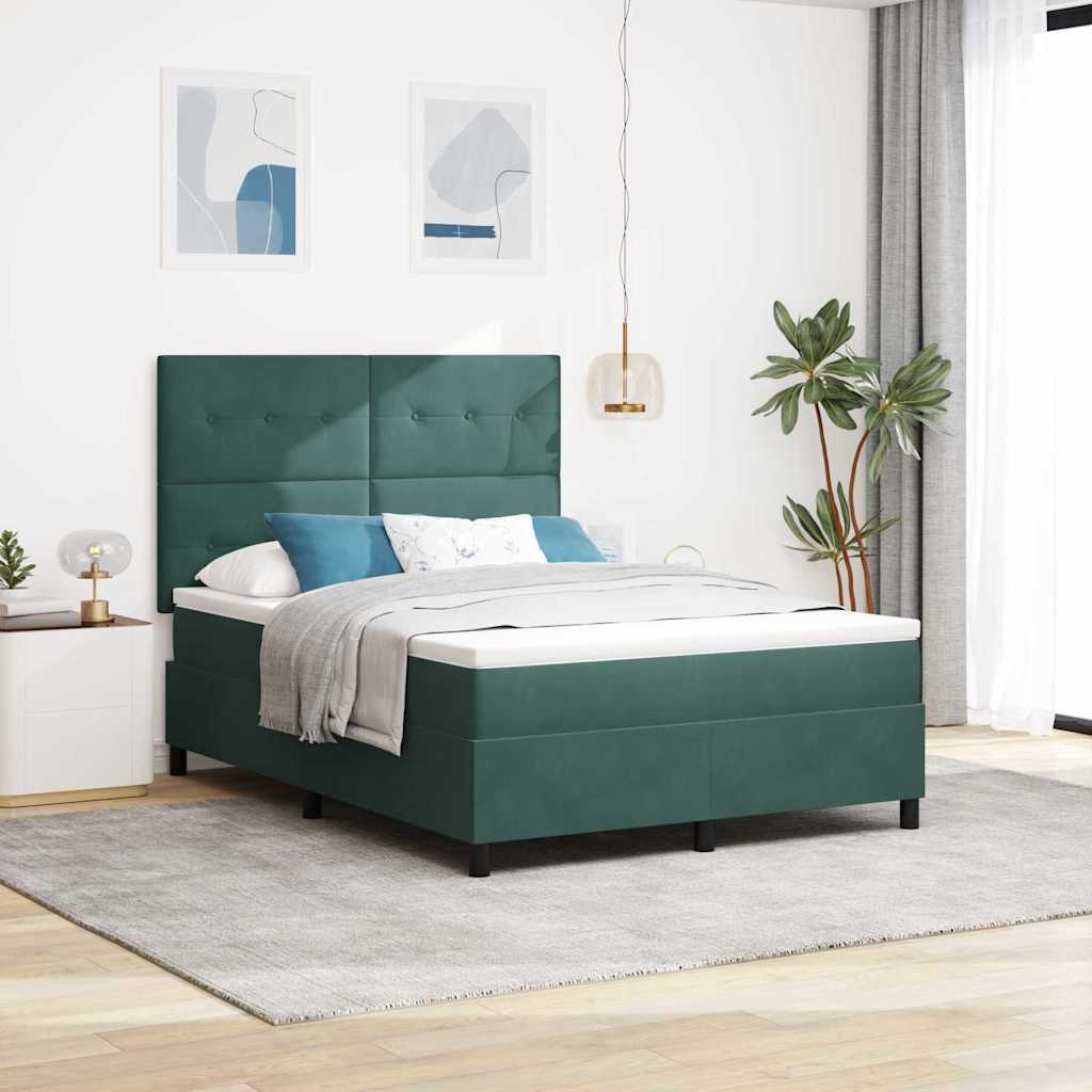 Levně vidaXL Postel s boxspringem s matrací Tmavě zelená 140 x 200 cm samet