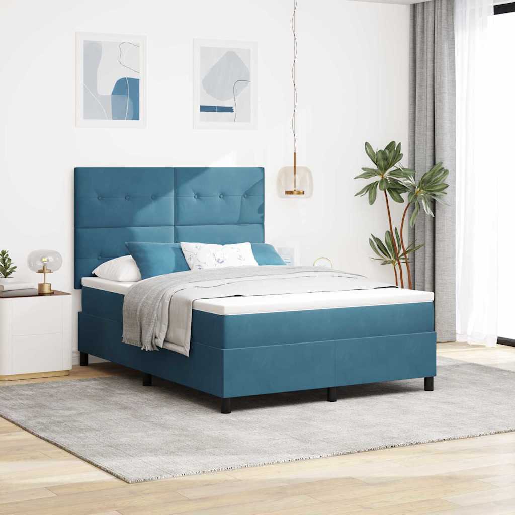 Levně vidaXL Postel s boxspringem s matrací Tmavě modrá 140 x 200 cm samet