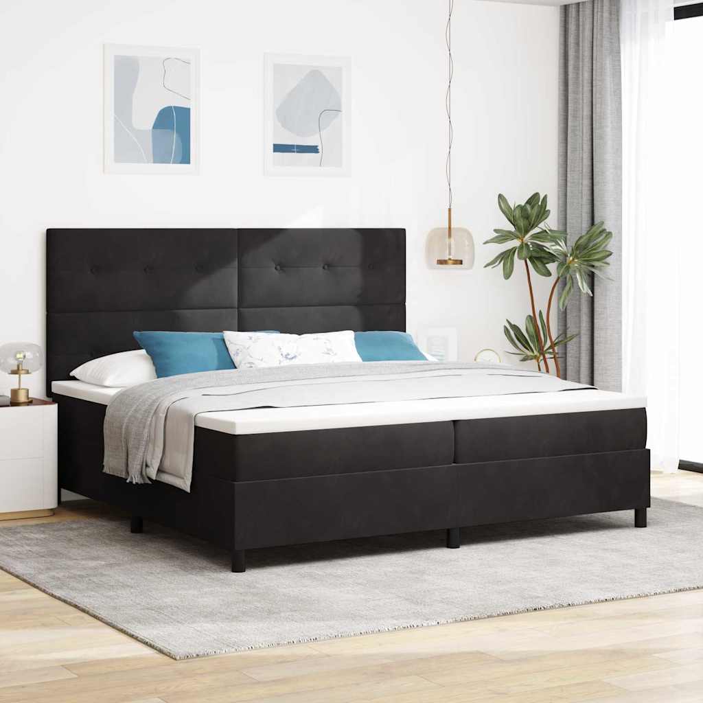 Levně vidaXL Postel s boxspringem s matrací s čelo Černý 200 x 200 cm samet