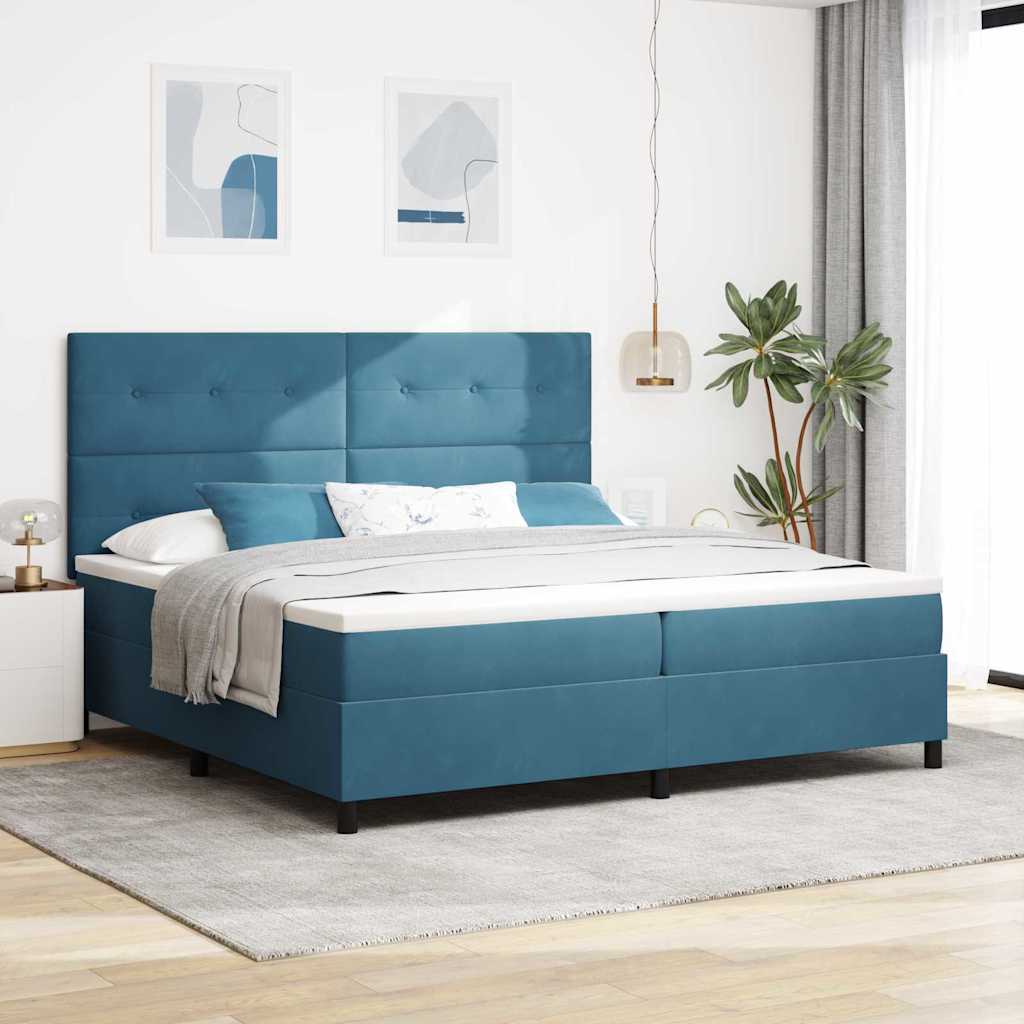 Levně vidaXL Postel s boxspringem s matrací Tmavě modrá 200 x 200 cm samet