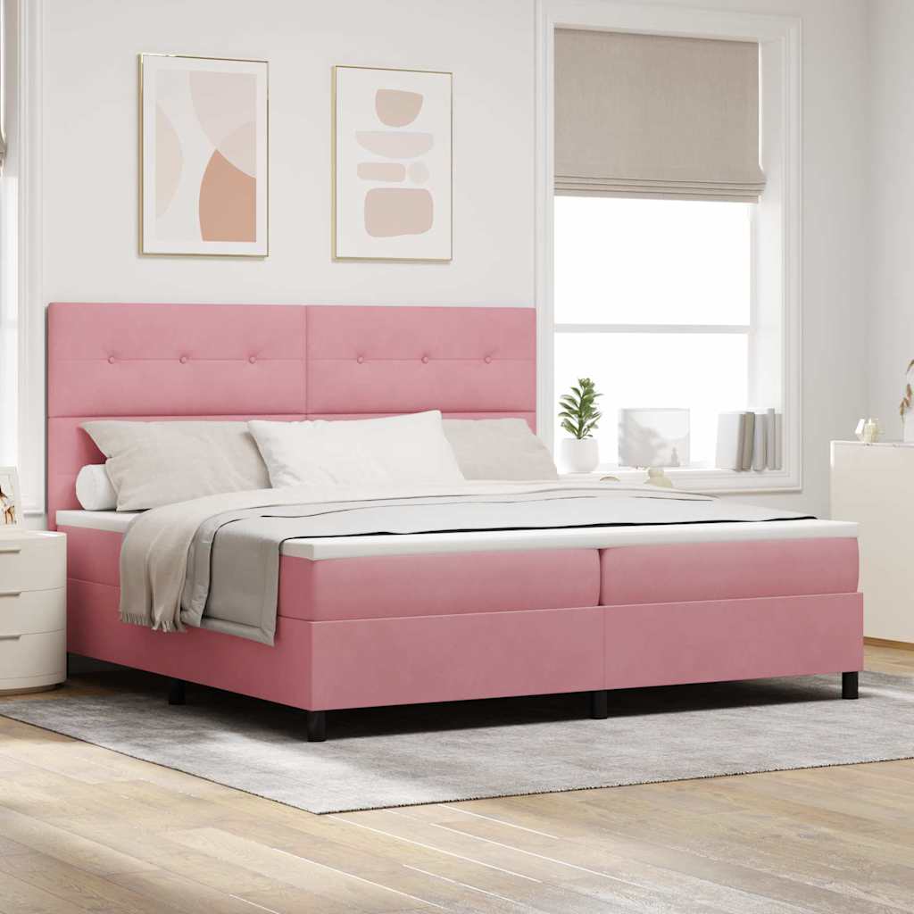 Levně vidaXL Postel s boxspringem s matrací s čelo Růžová 200 x 200 cm samet