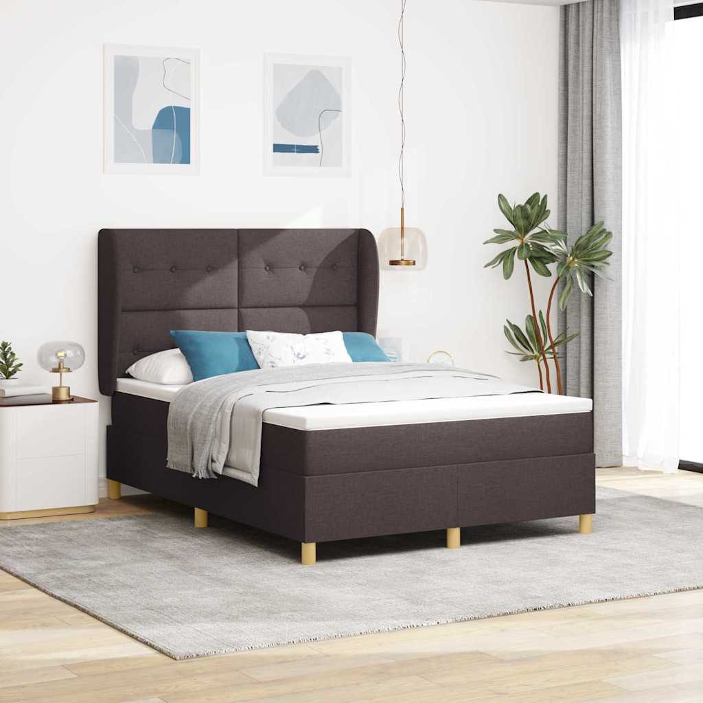 vidaXL Postel s boxspringem s matrací Tmavě hnědá 190 x 140 cm textil