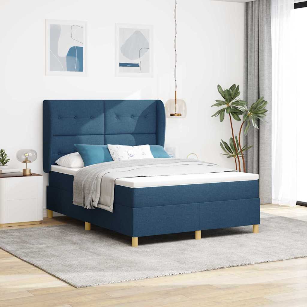 Levně vidaXL Postel s boxspringem s matrací s čelo Modrá 190 x 140 cm textil