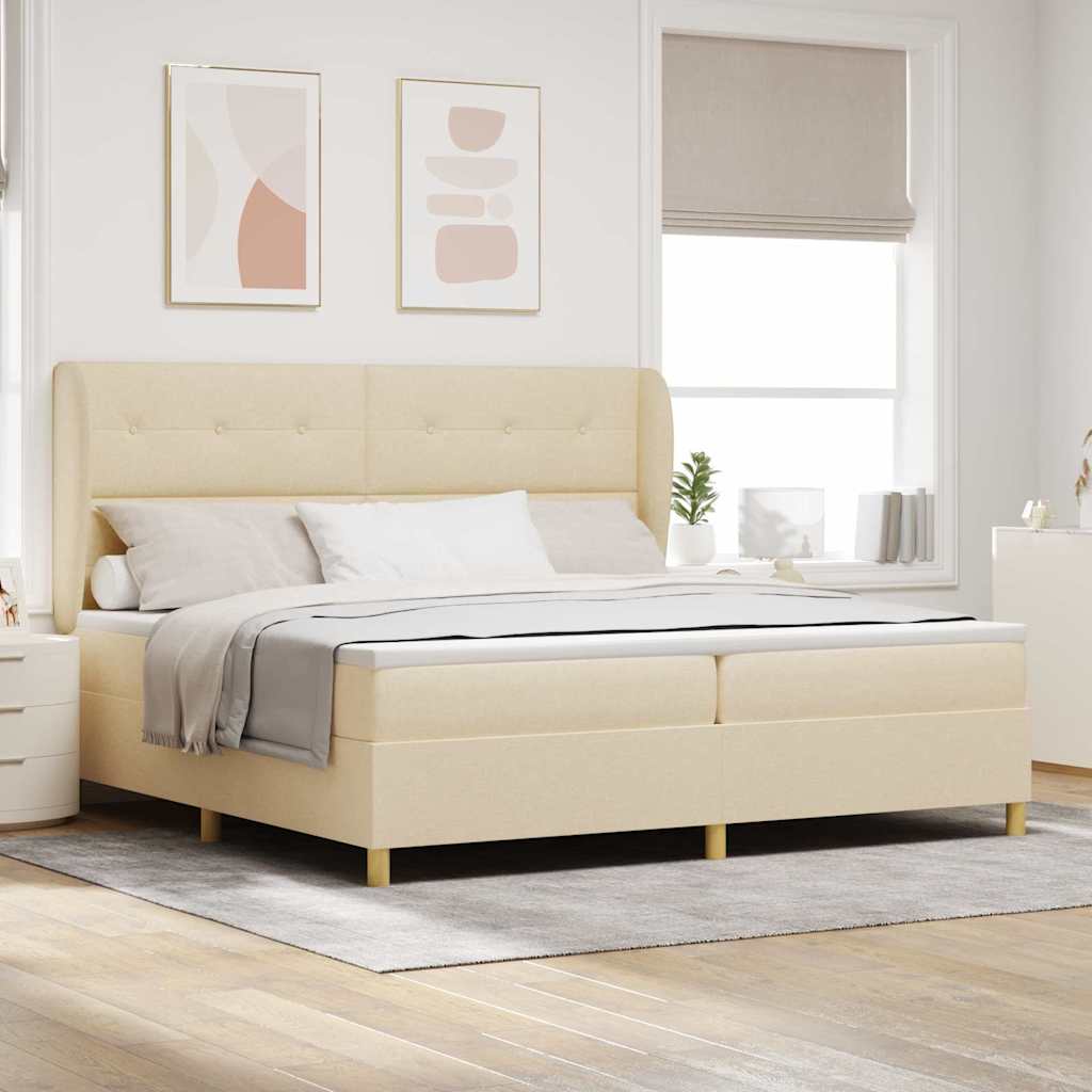 vidaXL Postel s boxspringem s matrací Krémová 200 x 200 cm textil