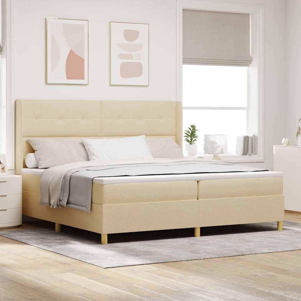 vidaXL Postel s boxspringem s LED pásky Krémová 200 x 200 cm textil