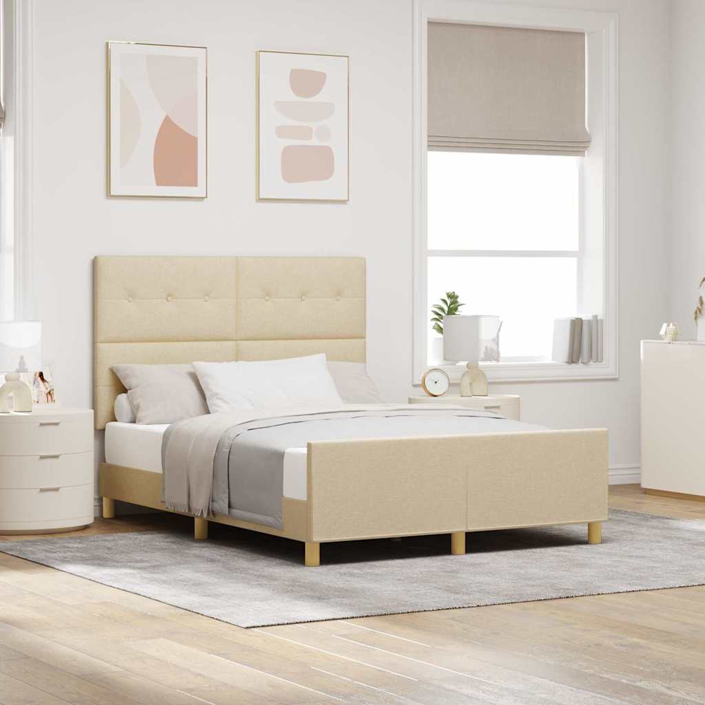 Levně vidaXL Rám postele s čelo Krémová 140 x 190 cm textil