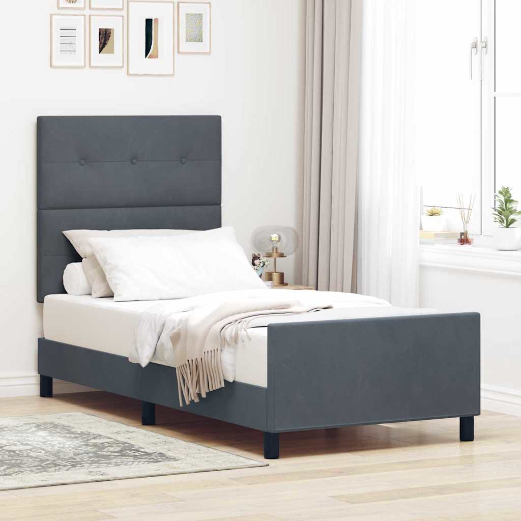 Levně vidaXL Postel s boxspringem s čelo Tmavě šedá 90 x 190 cm samet