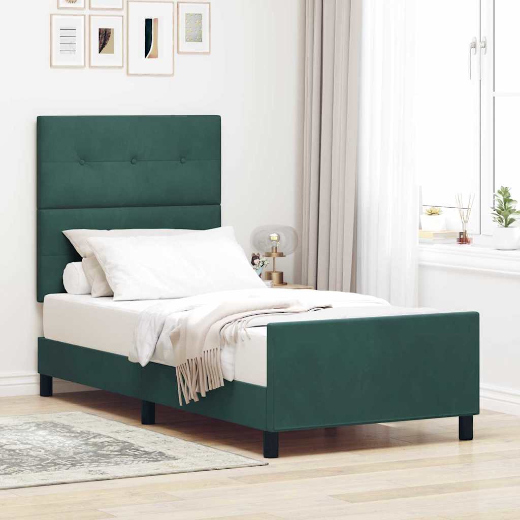 Levně vidaXL Postel s boxspringem s čelo Tmavě zelená 90 x 200 cm samet