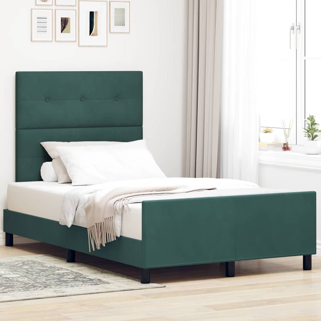 Levně vidaXL Postel s boxspringem s čelo Tmavě zelená 120 x 200 cm samet