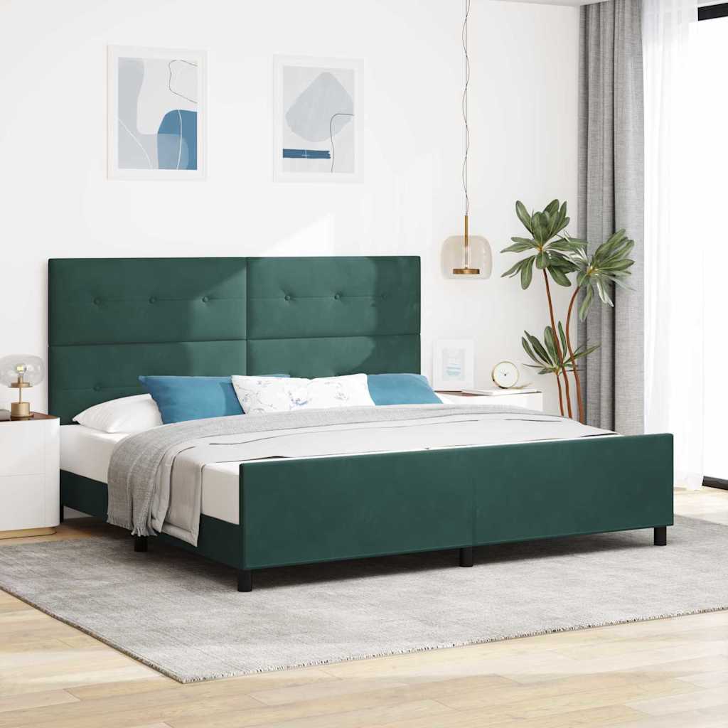 Levně vidaXL Postel s boxspringem s čelo Tmavě zelená 200 x 200 cm samet