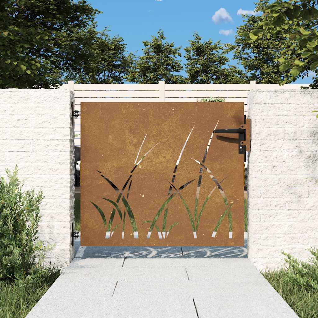 Levně vidaXL Zahradní branka 85 x 100 cm z cortenové oceli, design s trávou