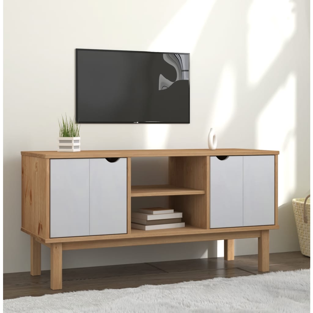 Levně vidaXL TV skříňka OTTA hnědá a bílá 113,5x43x57 cm masivní borovice