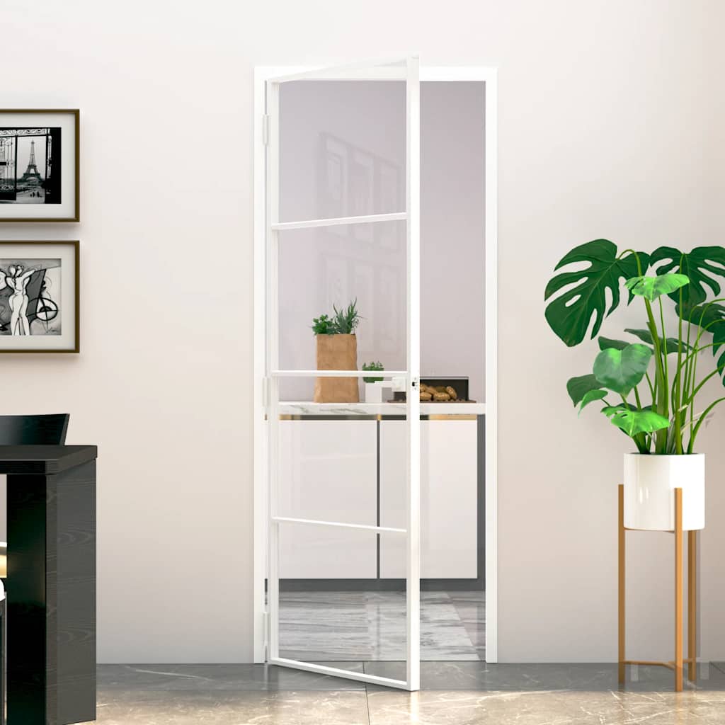 Levně vidaXL Interiérové dveře bílé 76x201,5 cm tvrzené sklo a hliník úzké