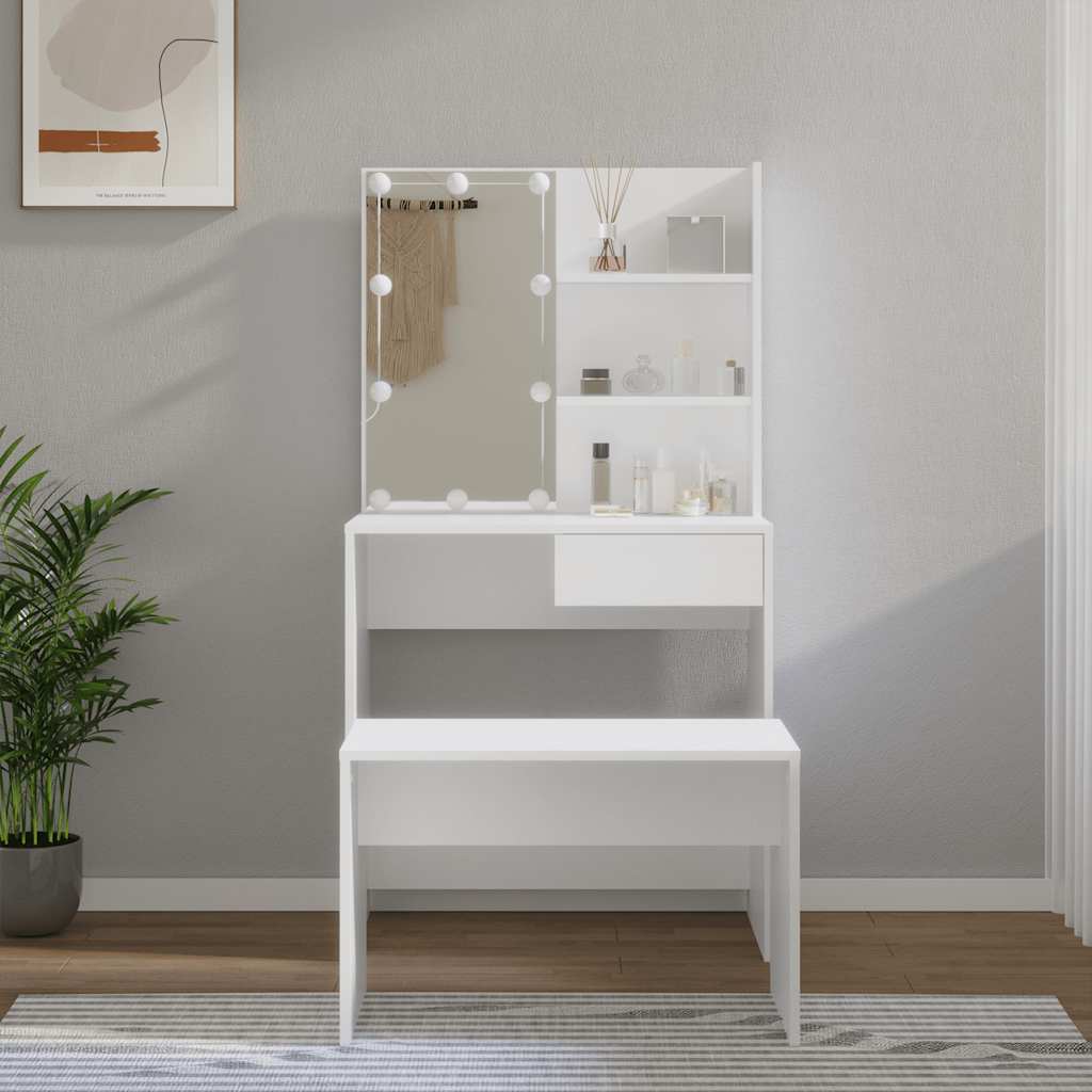 Levně vidaXL Toaletní stolek sada s LED bílý kompozitní dřevo