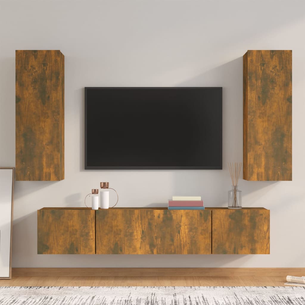 Levně vidaXL 4dílný set TV skříněk kouřový dub kompozitní dřevo