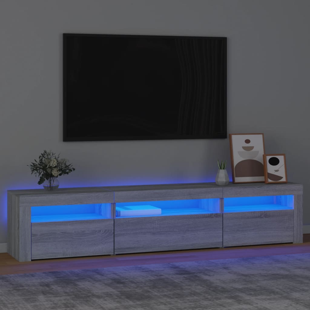 Levně vidaXL TV skříňka s LED osvětlením šedá sonoma 195x35x40 cm