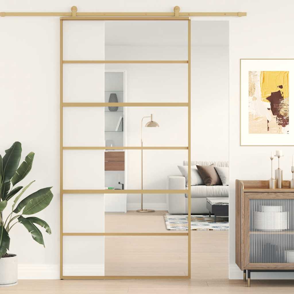 Levně vidaXL Posuvné dveře zlaté 102,5 x 205 cm čiré ESG sklo a hliník