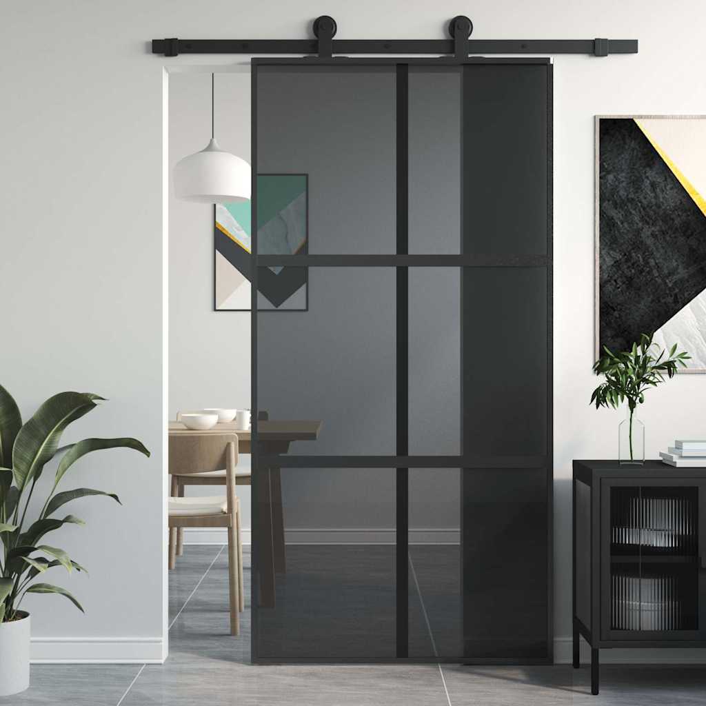 Levně vidaXL Posuvné dveře černé 102,5 x 205 cm tvrzené sklo a hliník