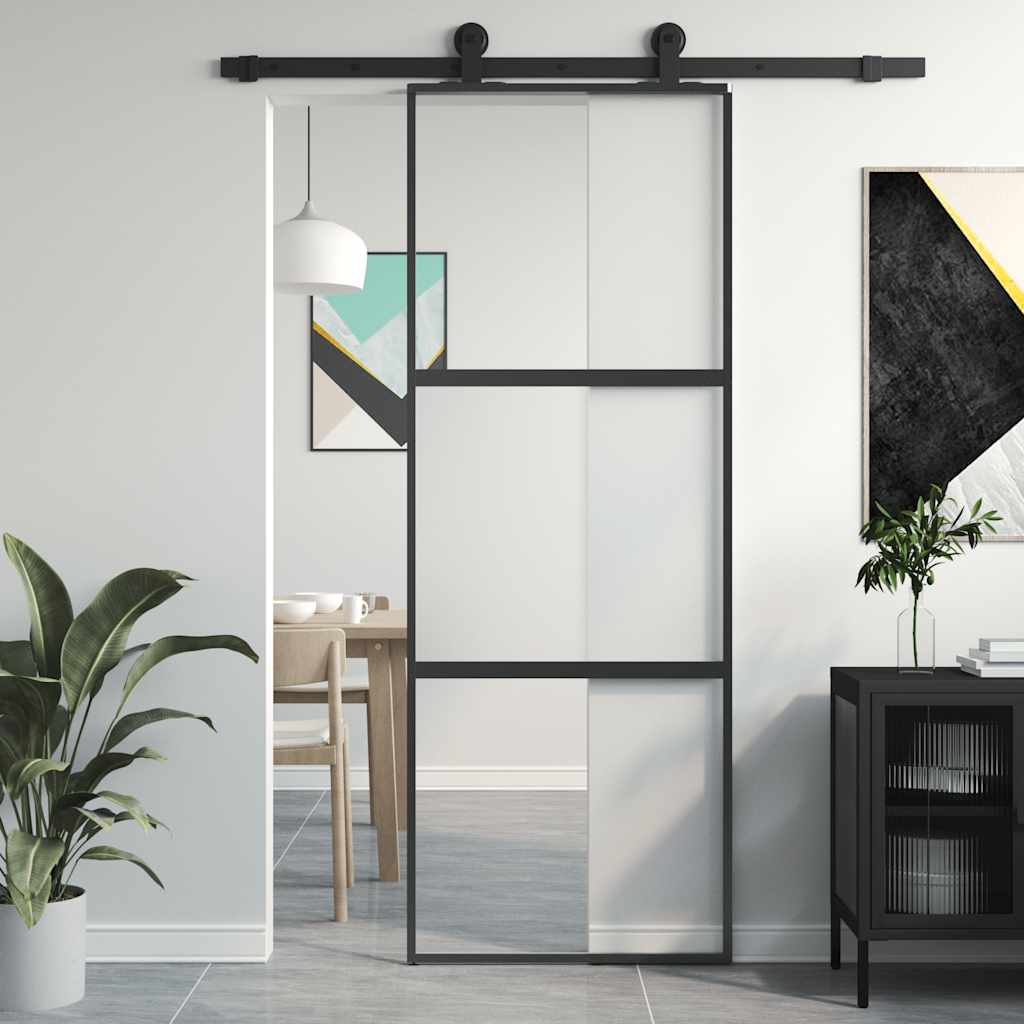 Levně vidaXL Posuvné dveře černé 76 x 205 cm tvrzené sklo a hliník