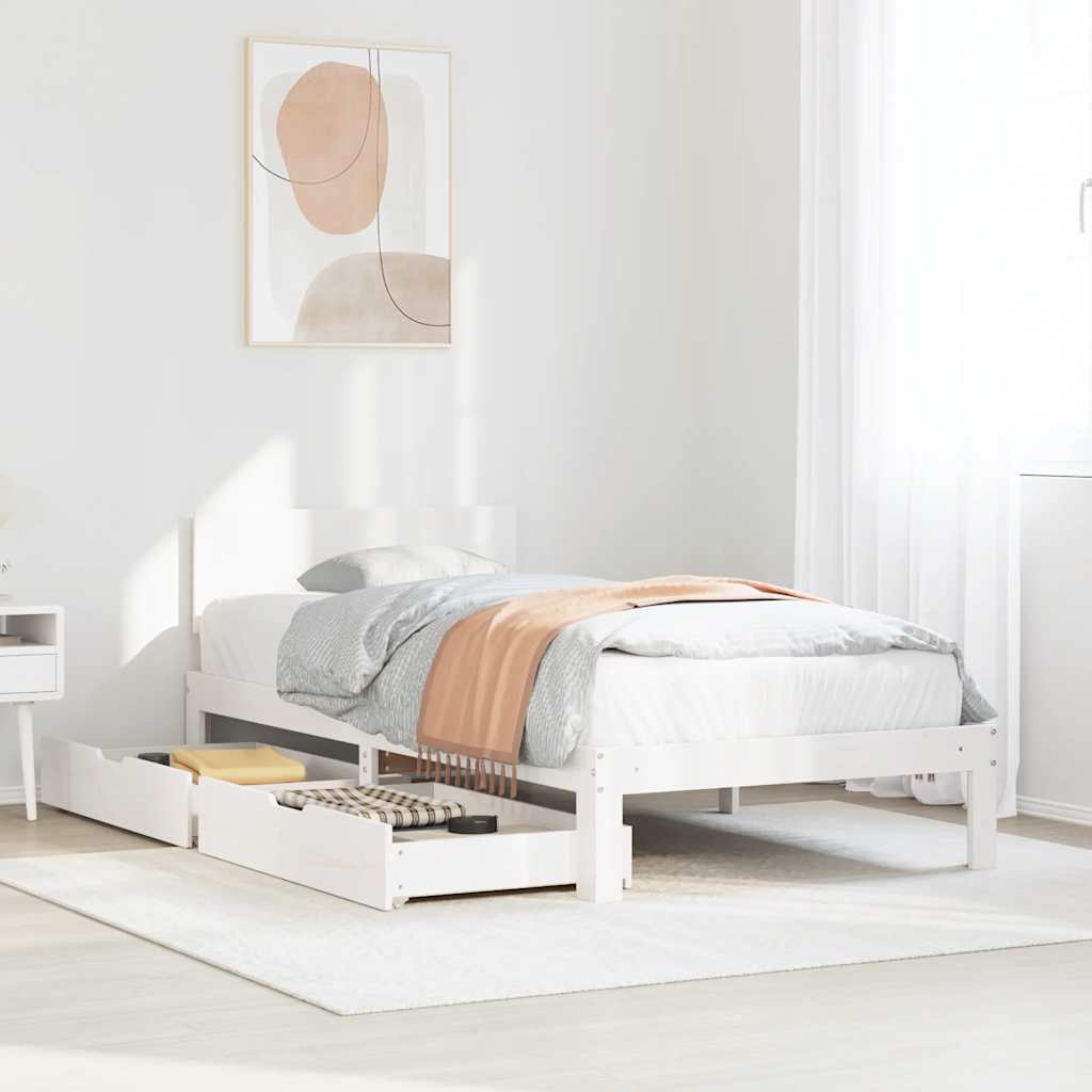 Levně vidaXL Rám postele se zásuvkami bílý 90 x 200 cm masivní borové dřevo