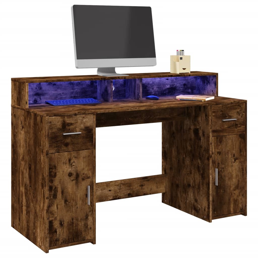 Levně vidaXL Psací stůl s LED kouřový dub 140 x 55 x 91 cm kompozitní dřevo
