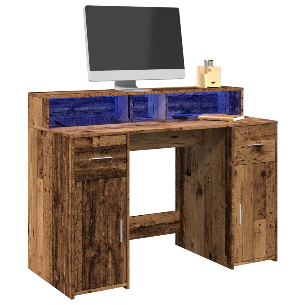 Levně vidaXL Psací stůl s LED světly old wood 120x55x91 cm kompozitní dřevo