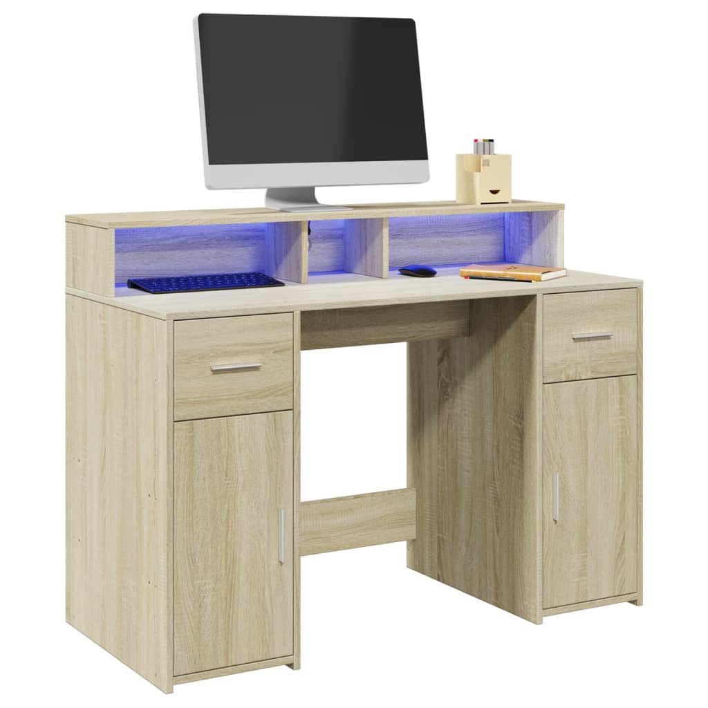 Levně vidaXL Psací stůl s LED dub sonoma 120 x 55 x 91 cm kompozitní dřevo
