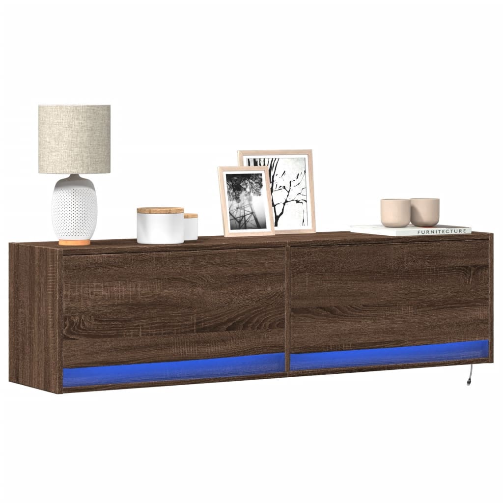 Levně vidaXL Nástěnná TV skříňka s LED osvětlením hnědý dub 140 x 31 x 38 cm