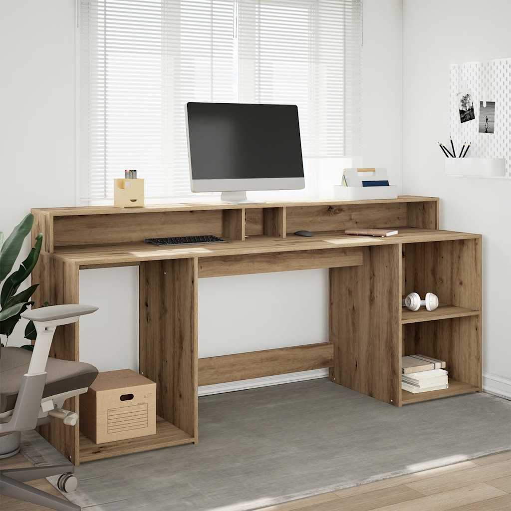 Levně vidaXL Psací stůl s LED dub artisan 200 x 55 x 91 cm kompozitní dřevo