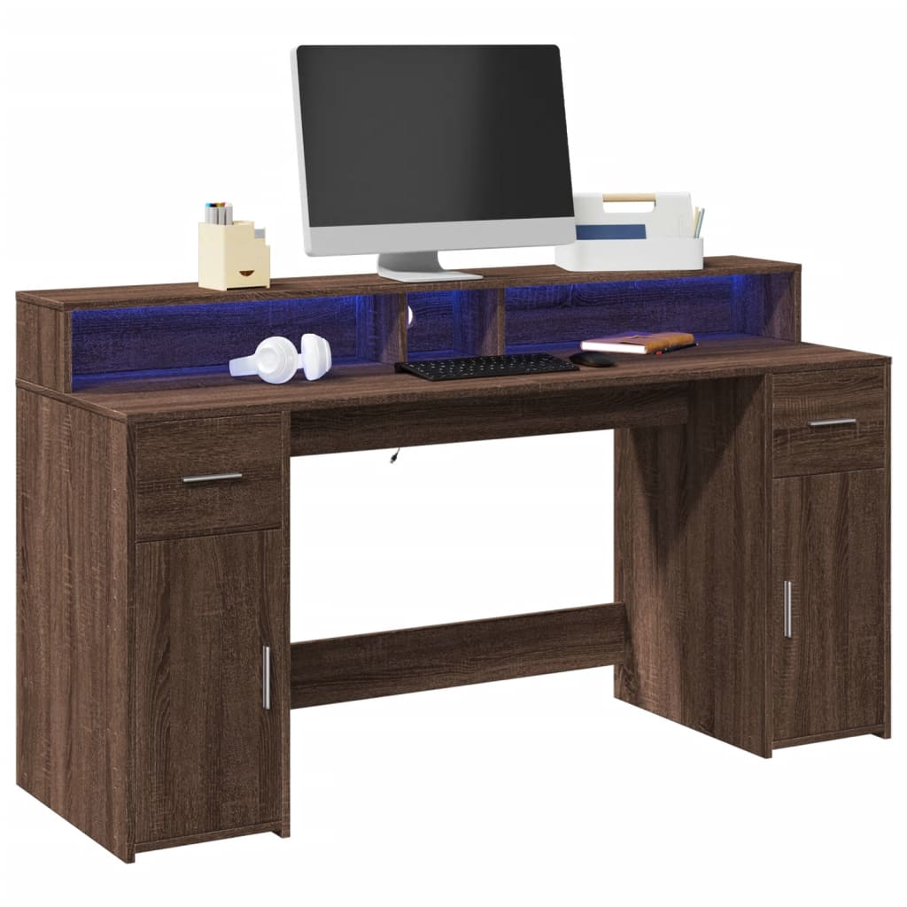 Levně vidaXL Psací stůl s LED světly hnědý dub 160x55x91 cm kompozitní dřevo