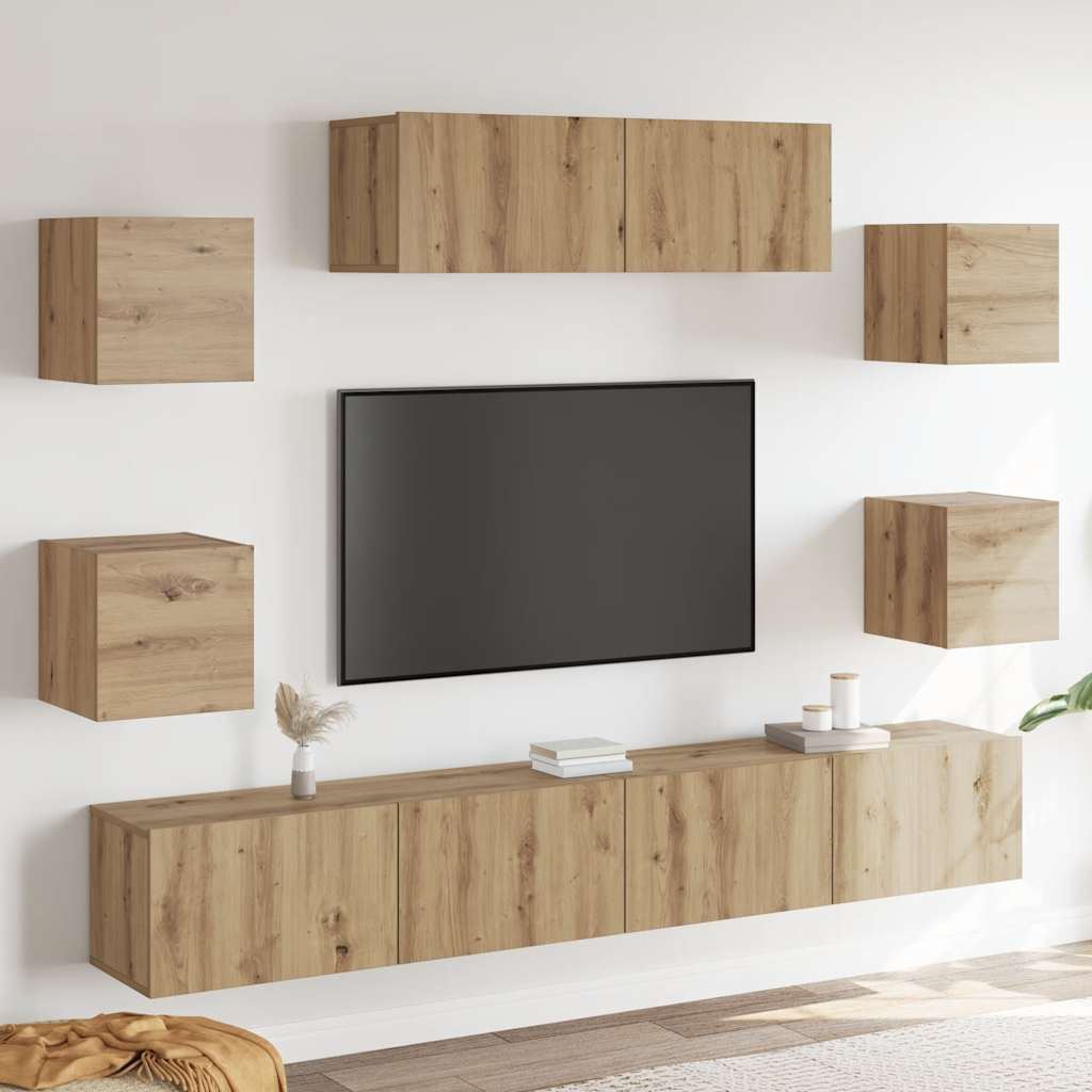 Levně vidaXL Sada 7 kusů nástěnné TV skříňka dub artisan kompozitní dřevo