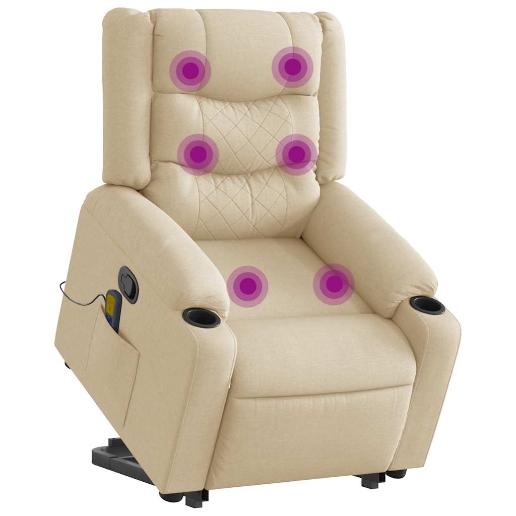 Levně vidaXL Zvedací masážní polohovací křeslo krémové textil