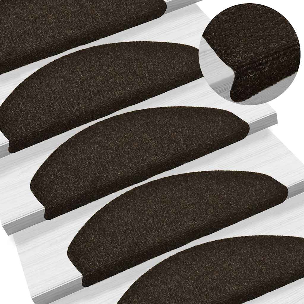 Levně vidaXL Schodové rohože samolepicí 20 ks 65 x 21 x 4 cm tmavě hnědé, půlkulaté, velké