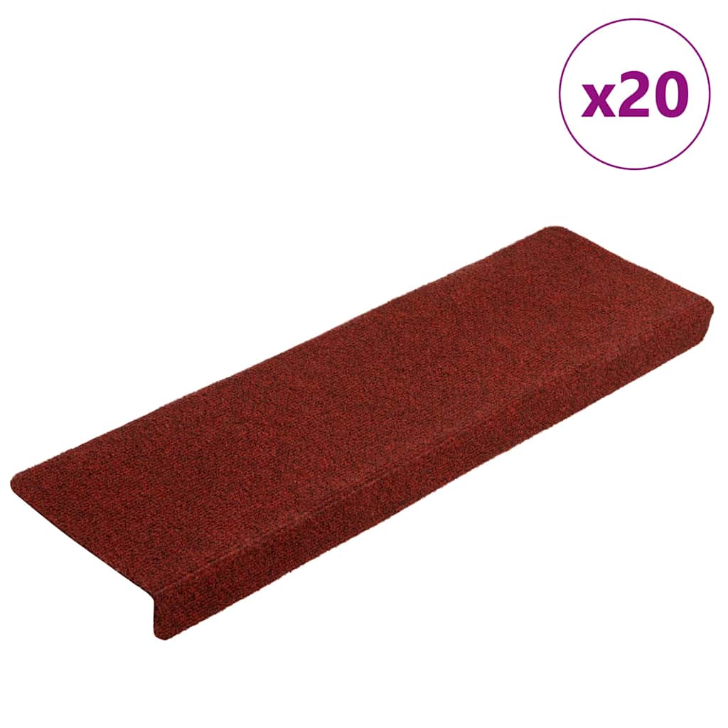 Levně vidaXL Schodové rohože samolepicí 20 ks 65 x 21 x 4 cm bordó červená s obdélníkovým okrajem