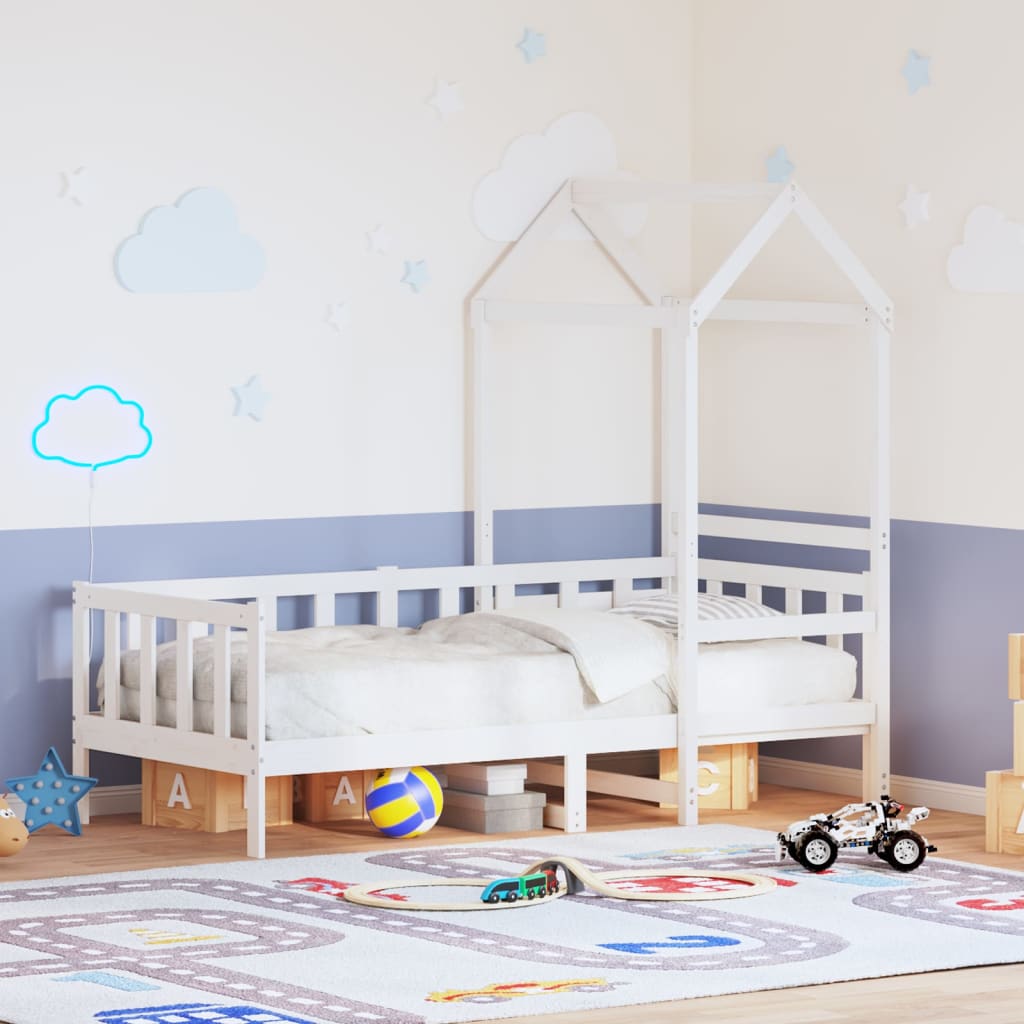 Levně vidaXL Válenda se střechou bílá 80 x 200 cm masivní borové dřevo