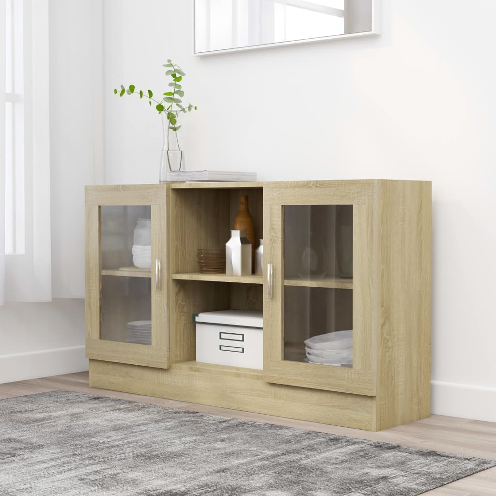 Levně vidaXL Prosklená skříň dub sonoma 120 x 30,5 x 70 cm kompozitní dřevo