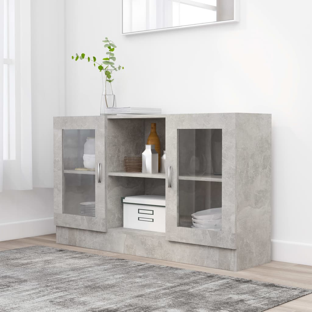 Levně vidaXL Prosklená skříň betonová šedá 120x30,5x70 cm kompozitní dřevo