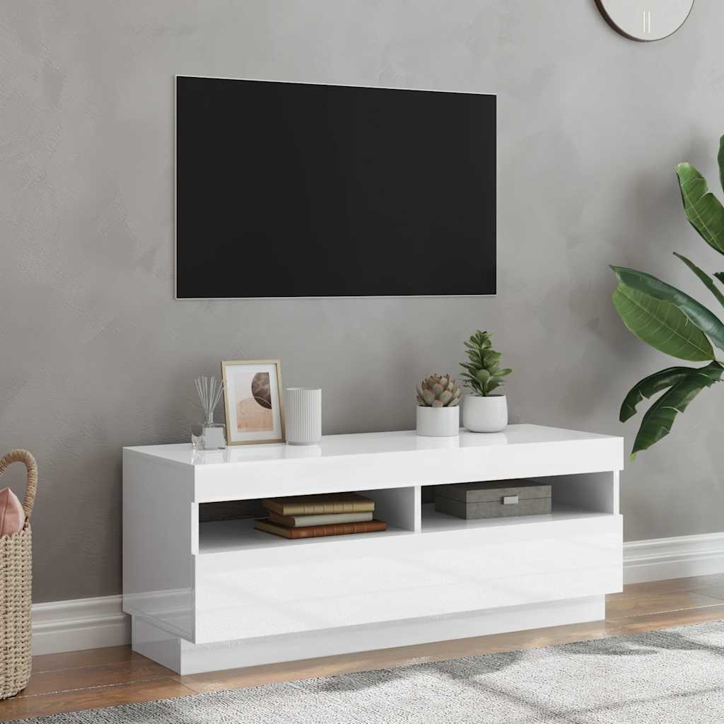 Levně vidaXL TV skříňka s LED osvětlením bílá s vysokým leskem 100x35x40 cm