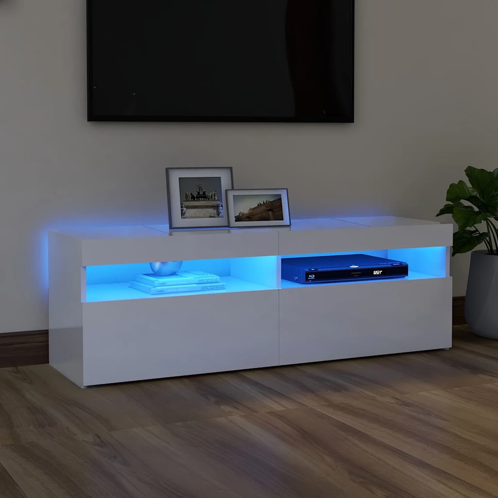 Levně vidaXL TV skříňka s LED osvětlením bílá s vysokým leskem 120x35x40 cm