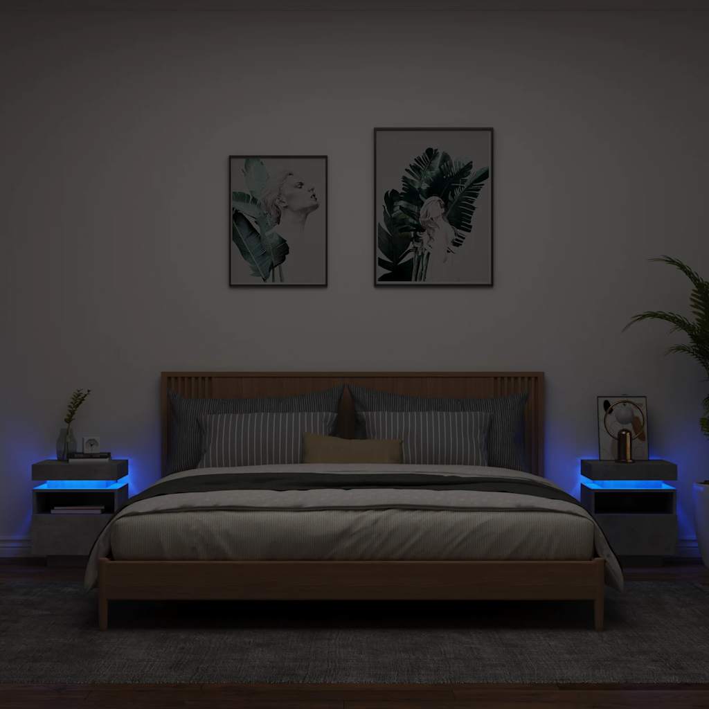 Levně vidaXL Noční stolky s LED osvětlením 2 ks betonově šedé 40x39x48,5 cm