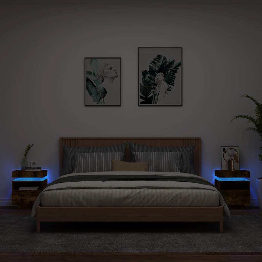 Levně vidaXL Noční stolky s LED osvětlením 2 ks kouřový dub 40x39x48,5 cm