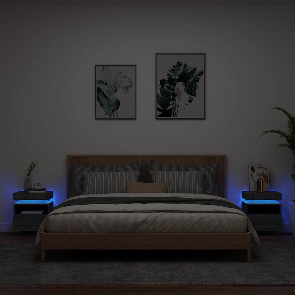 Levně vidaXL Noční stolky s LED osvětlením 2 ks šedé sonoma 40x39x48,5 cm