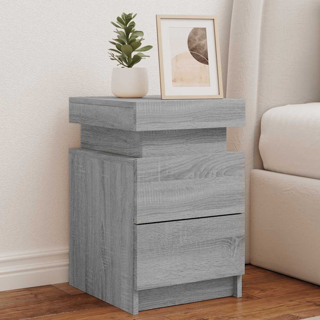 Levně vidaXL Noční stolky s LED osvětlením 2 ks šedé sonoma 35 x 39 x 55 cm
