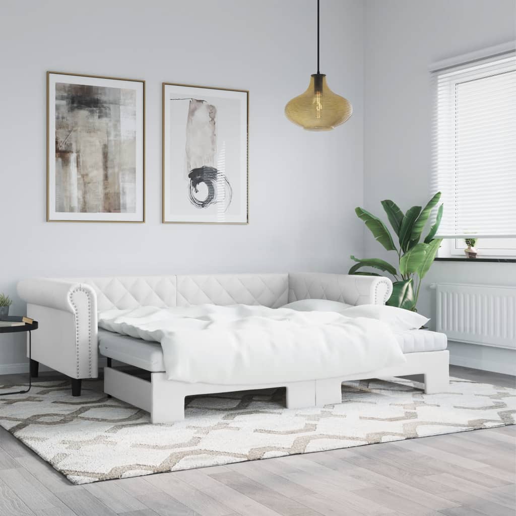 Levně vidaXL Válenda s přistýlkou a matracemi bílá 90 x 200 cm umělá kůže