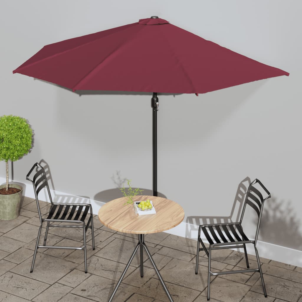 Levně vidaXL Slunečník na balkon hliníková tyč vínový 300x155x223 cm půlkruh