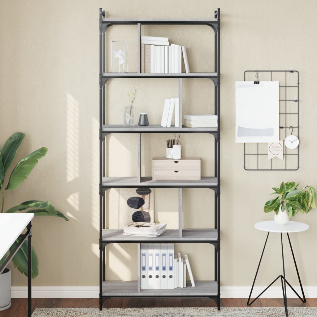 Levně vidaXL Knihovna s 6 policemi šedá sonoma 76x32x192 cm kompozitní dřevo